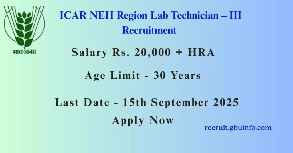 ICAR NEH Lab Technician Recruitment 2025