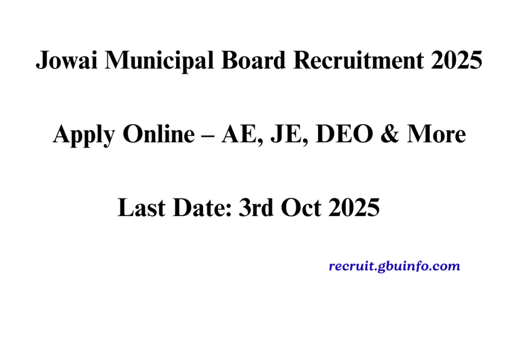 Jowai Municipal Board Recruitment 2025
