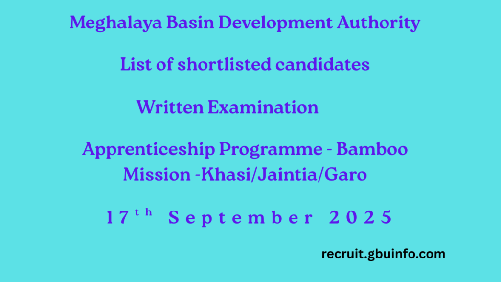 Bamboo Mission Apprenticeship Shortlisted Candidates 2025 Khasi Jaintia Garo