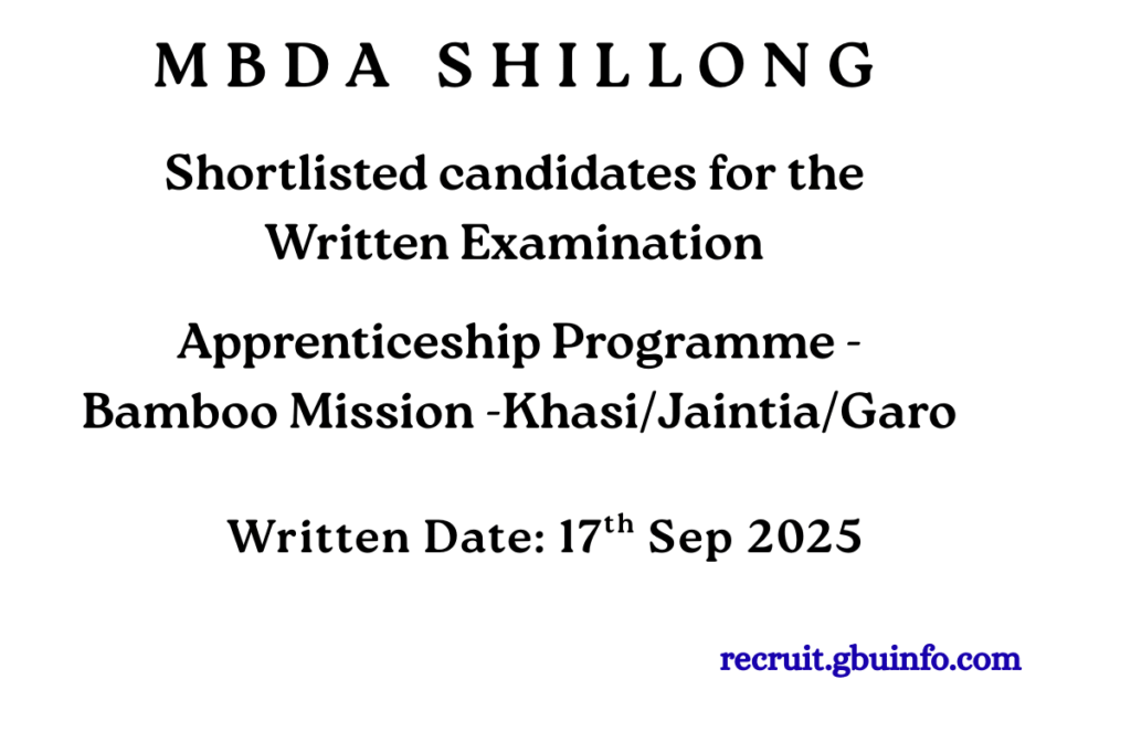 Bamboo Mission Apprenticeship Shortlisted Candidates 2025 Khasi Jaintia Garo