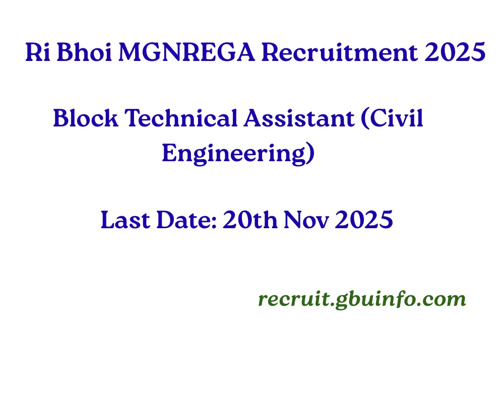 Ri Bhoi MGNREGA Recruitment 2025 Block Technical Assistant Civil Engineering Post