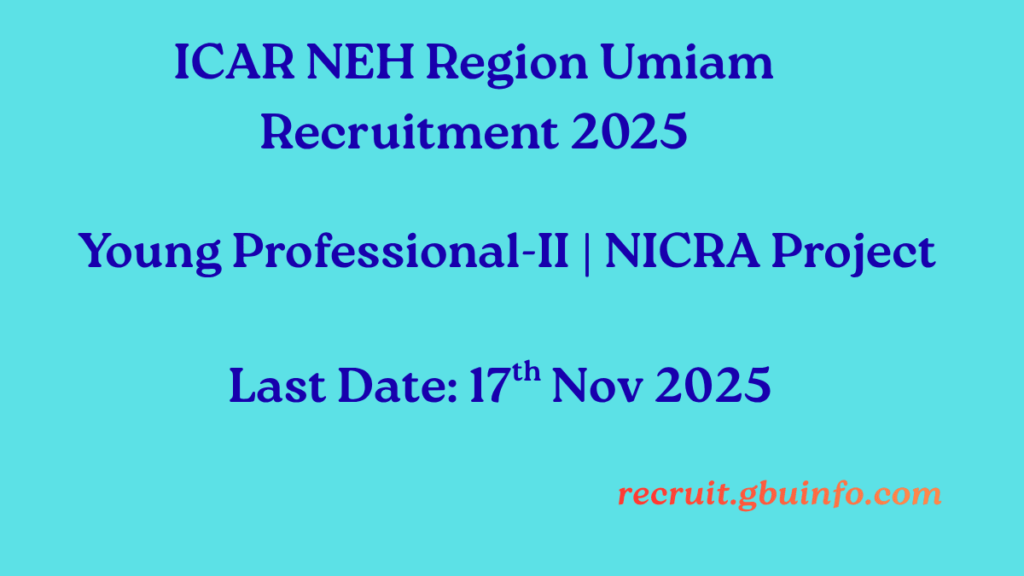 ICAR NEH Region Umiam Recruitment 2025 – Young Professional-II under NICRA Project
