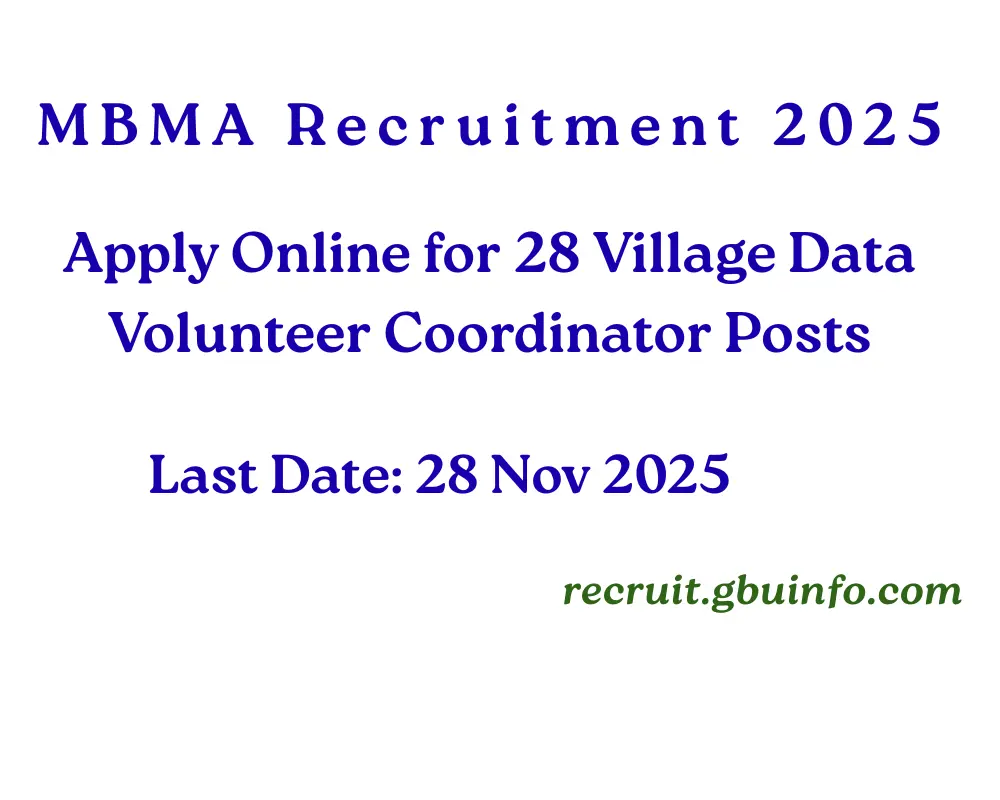 MBMA Recruitment 2025 – 28 Village Data Volunteer Coordinator Posts Notification