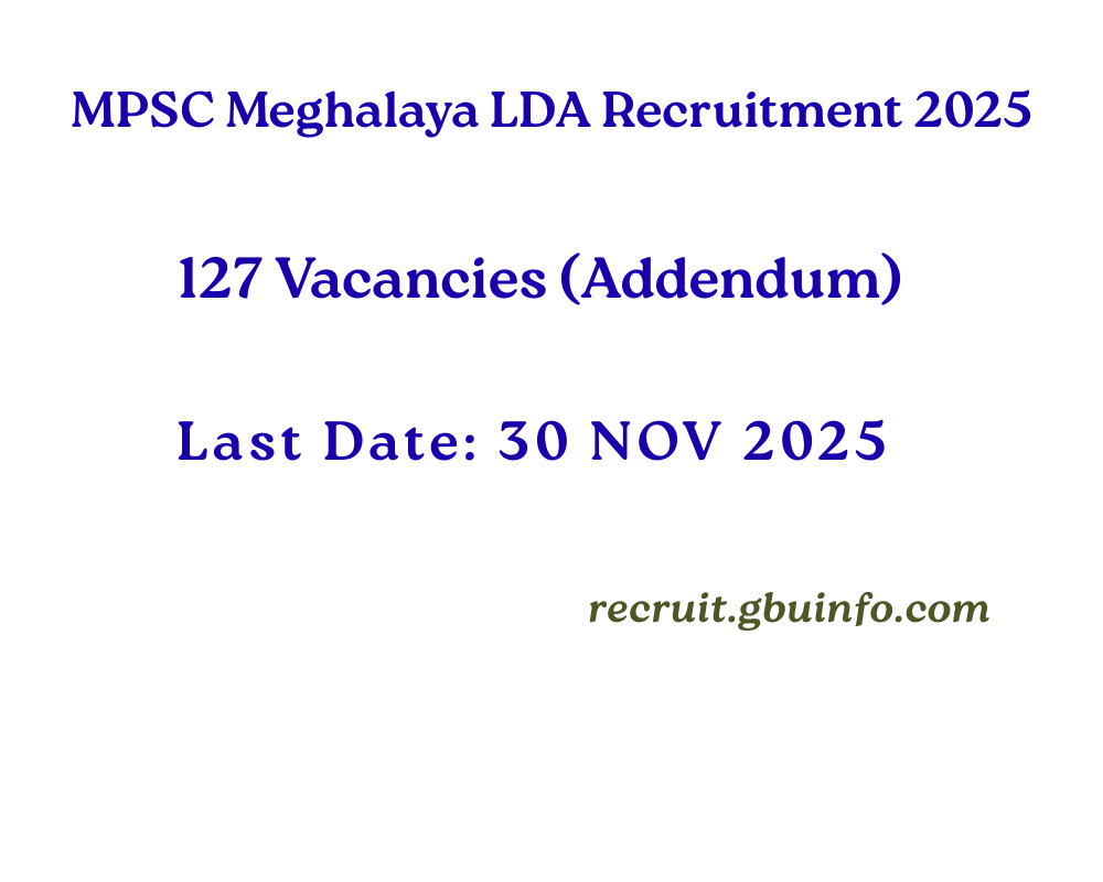 MPSC Meghalaya LDA Recruitment 2025 Addendum – 127 Vacancies