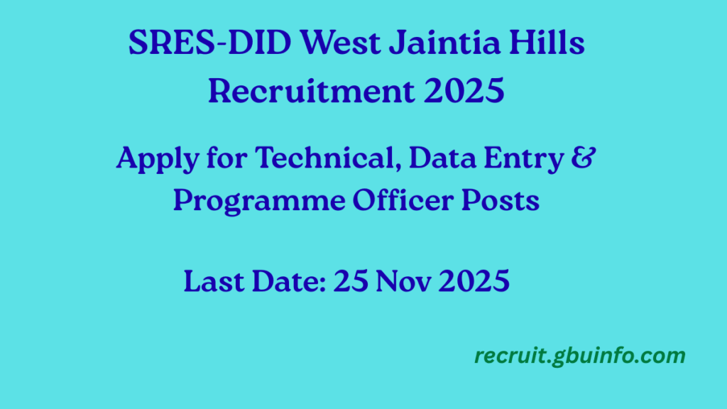 SRES-DID West Jaintia Hills Recruitment 2025 under MGNREGS, PMAY-G & SBM-G Meghalaya