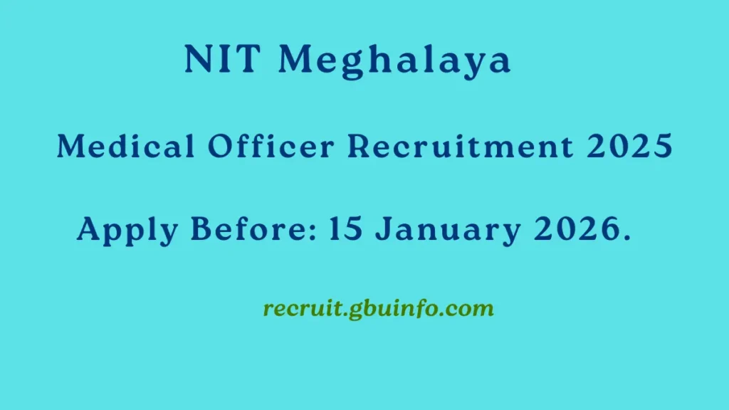 NIT Meghalaya Medical Officer Recruitment 2025 notification for MBBS doctors at Medical Center Sohra