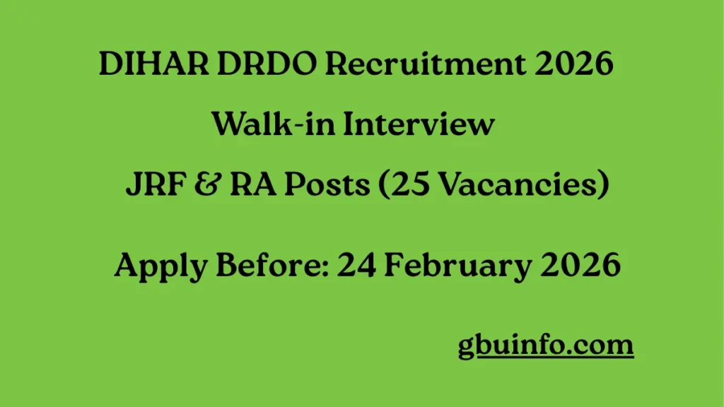 DIHAR DRDO Recruitment 2026 walk-in interview for JRF and RA posts
