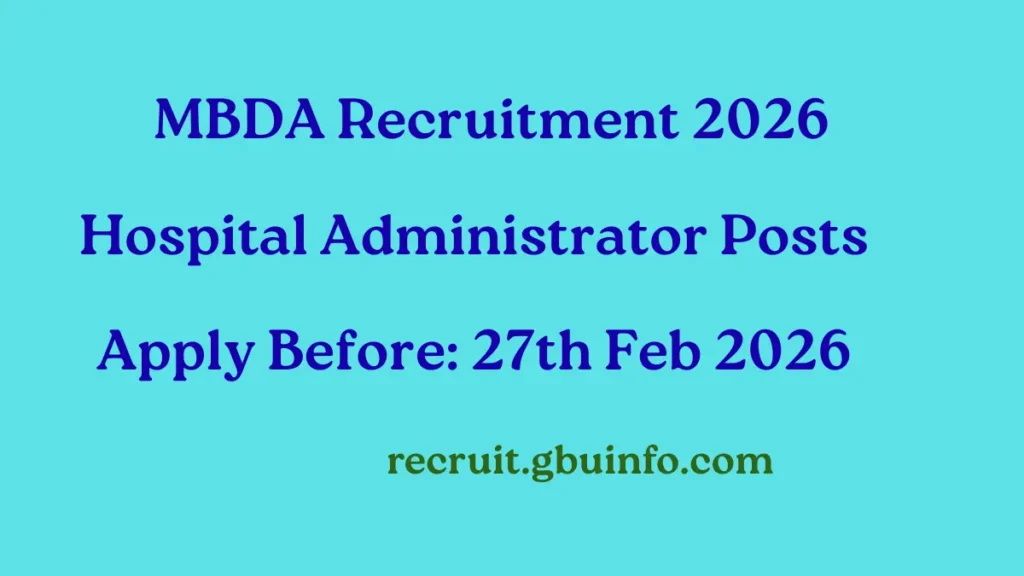 MBDA Recruitment 2026 Hospital Administrator District Hospitals Meghalaya