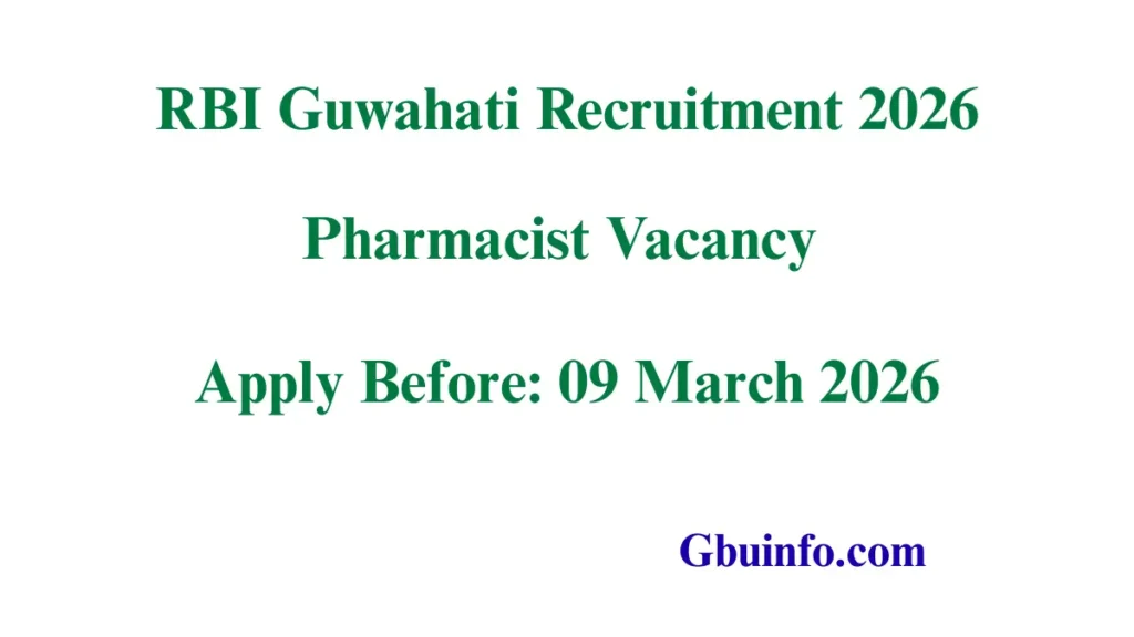 RBI Guwahati Recruitment 2026 notification for Part-Time Pharmacist posts