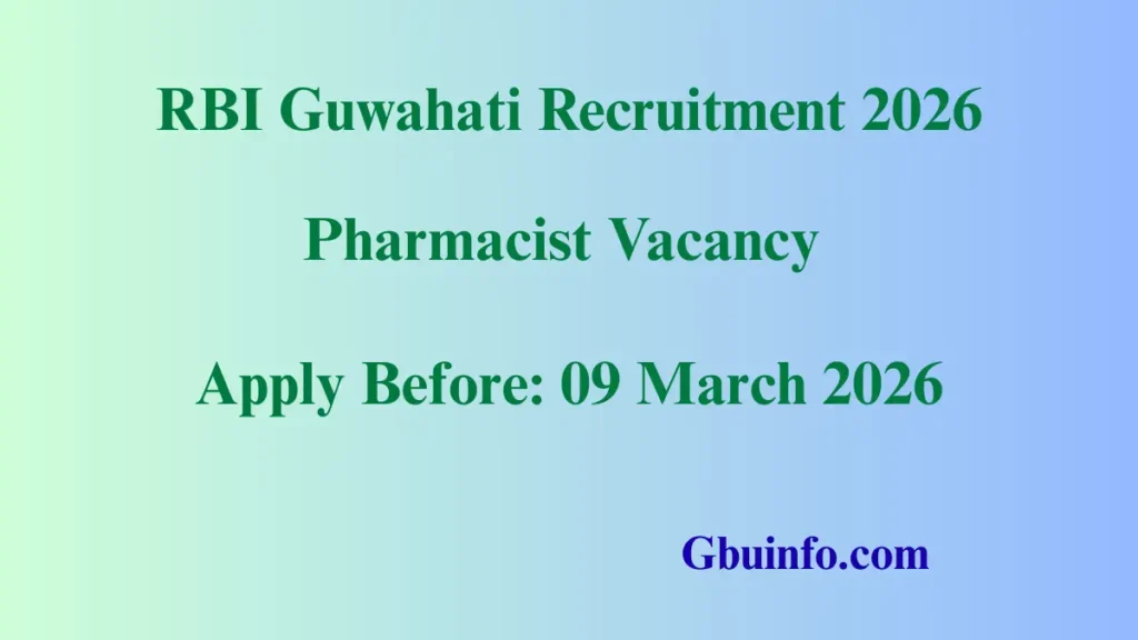 RBI Guwahati Recruitment 2026 notification for Part-Time Pharmacist posts