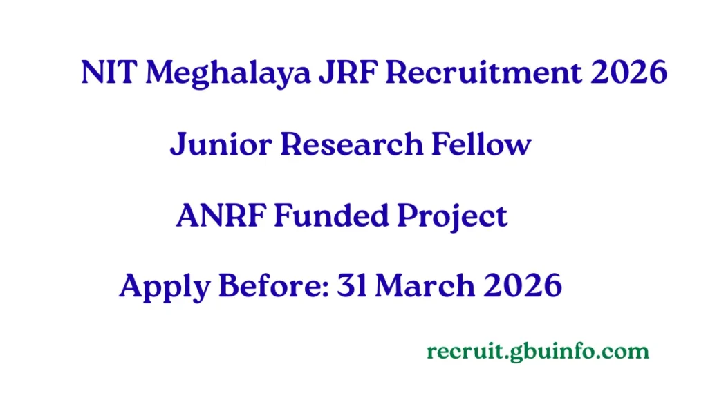 NIT Meghalaya JRF Recruitment 2026 Junior Research Fellow Electrical Engineering ANRF Project