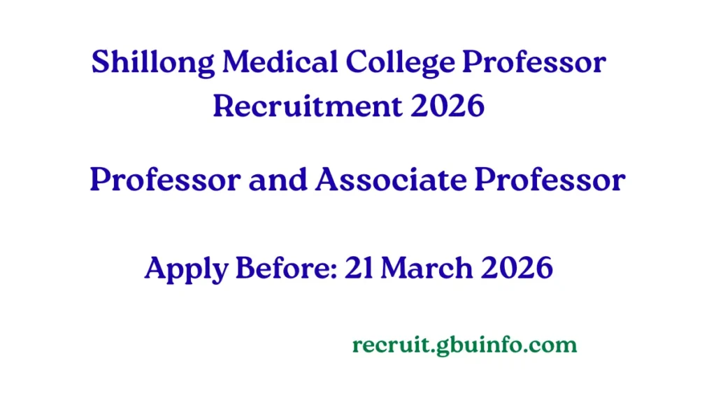 Shillong Medical College Recruitment 2026 Professor and Associate Professor Vacancy Meghalaya