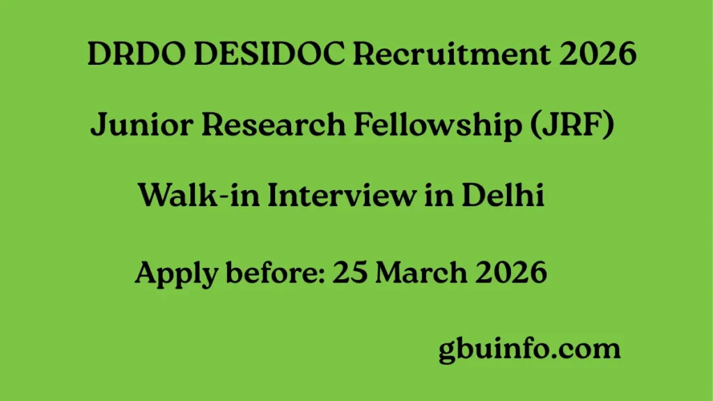 DRDO DESIDOC Recruitment 2026 JRF Walk-in Interview in Delhi