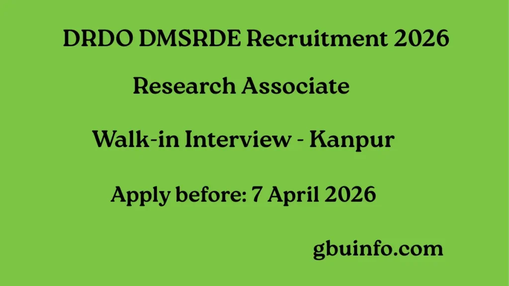 DRDO DMSRDE Recruitment 2026 walk-in interview for Research Associate post in Kanpur
