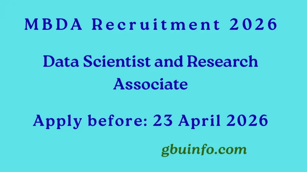 MBDA Recruitment 2026 Data Scientist and Research Associate Jobs in Shillong