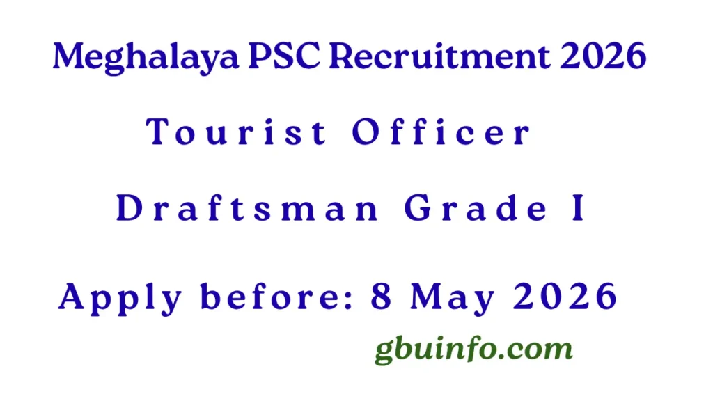 Meghalaya PSC Recruitment 2026 notification for Tourist Officer and Draftsman Grade I posts apply online before 8 May