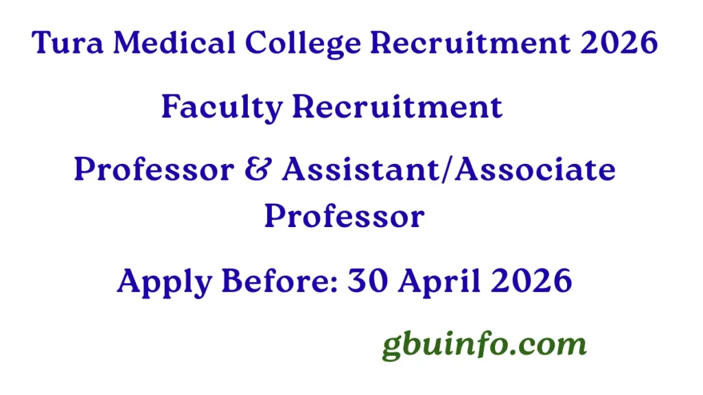 Meghalaya Tura Medical College Recruitment 2026 Faculty Posts Notification