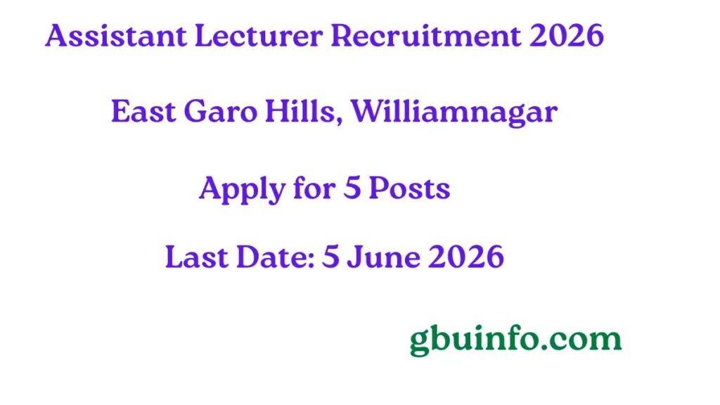 East Garo Hills Assistant Lecturer Recruitment 2026 – Apply for 5 Posts Before 5 June