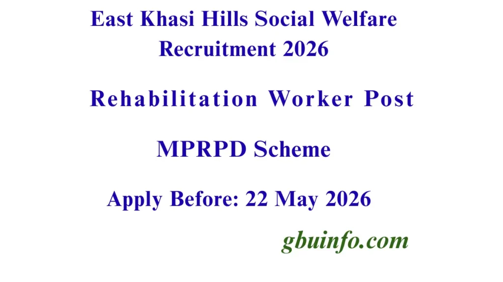 East Khasi Hills Social Welfare Recruitment 2026 notification for Rehabilitation Worker posts in Shillong