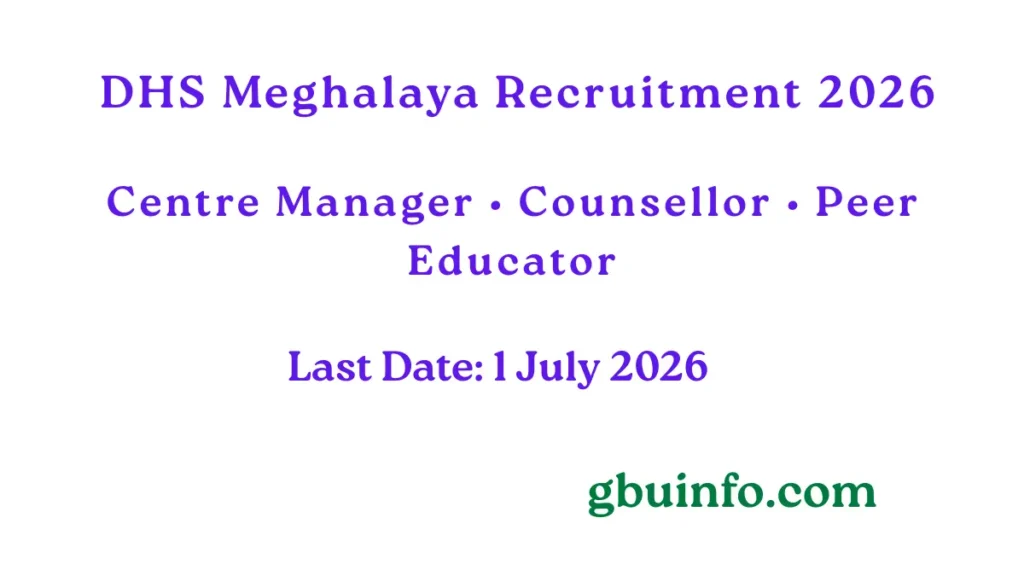 DHS Meghalaya Recruitment 2026 notification for Centre Manager, Counsellor-cum-Supervisor, and Peer Educator-cum-Ward Attendant posts at R.P. Chest Hospital, Shillong.
