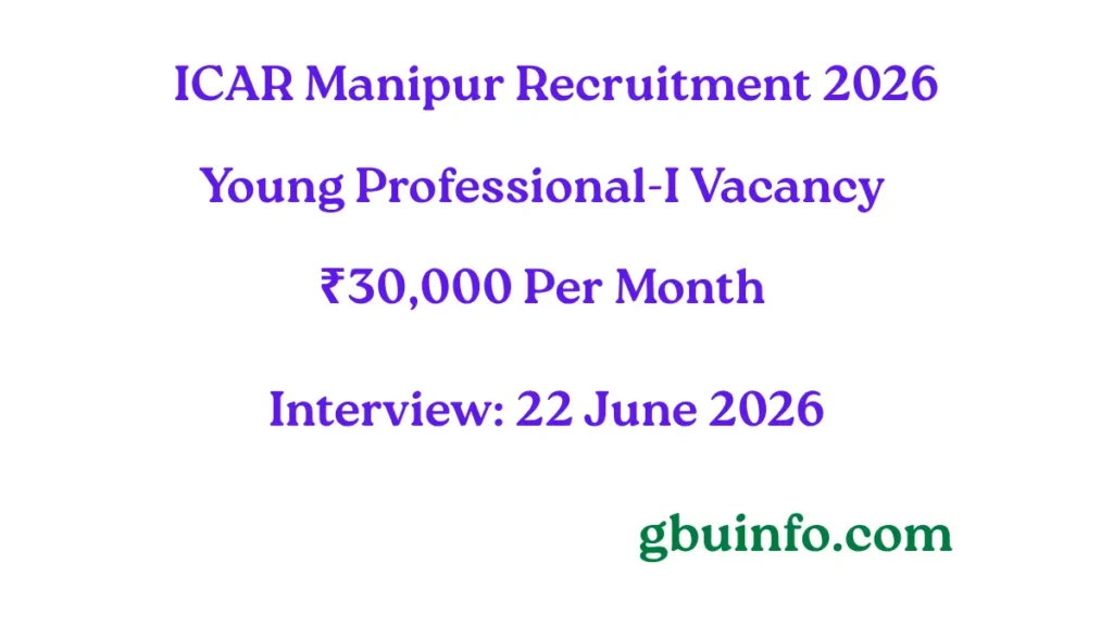 ICAR Manipur Recruitment 2026 notification for Young Professional-I post with ₹30,000 salary and walk-in interview details.